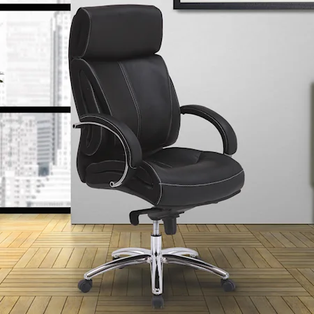 Contemporary Desk Chair with Rounded Arms and Chrome Plated Base